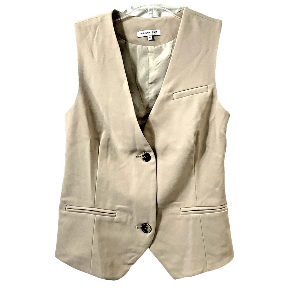 Crescent Beige Blazer Vest XS Tailored‎ Waistcoat Cinch Back Minimalist Career